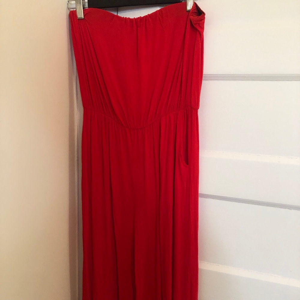 Red strapless romper